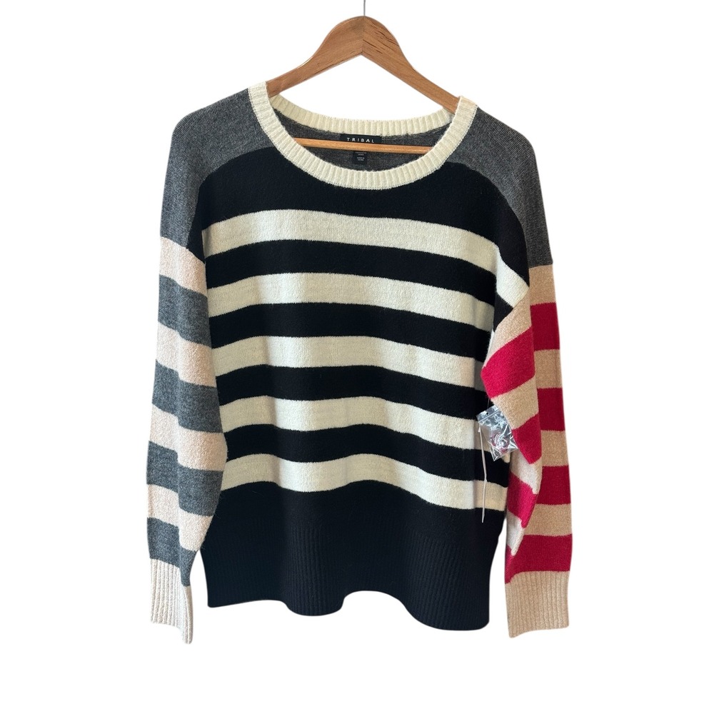 Tribal Soft Knit Combo‎ striped Boat Neck Sweater Large Colorblock